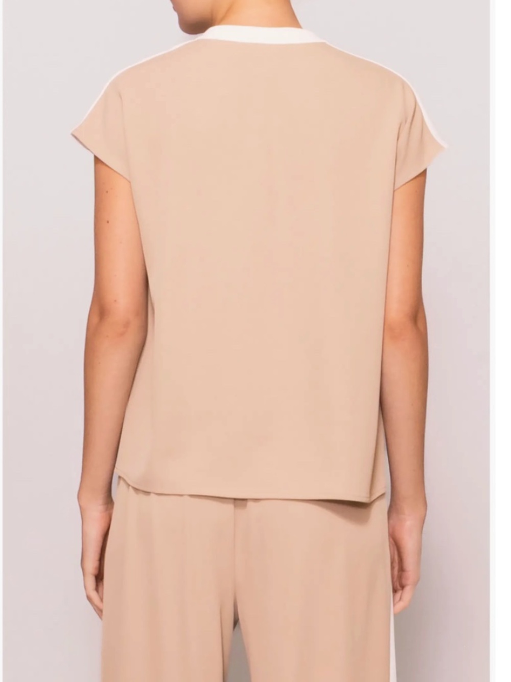 (NWOT) MELLODAY Split Neck Cap Sleeve Contrast Trim Top - Picture 2 of 4